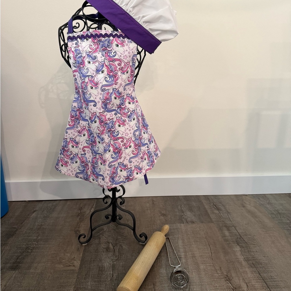 Unicorn Print Kids Apron and Chef Hat Set toddler